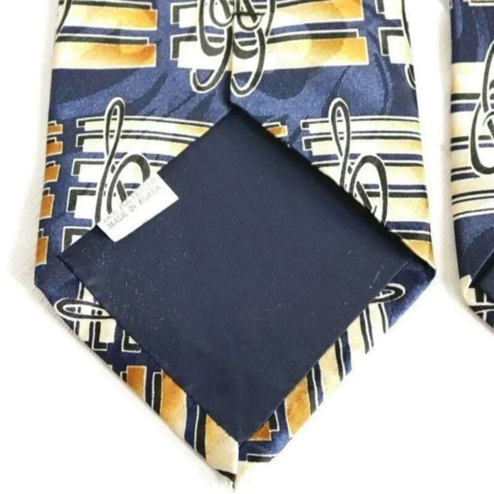 Steven Harris Tie Necktie Music Musical Notes Band Blue Tan‎ Gold Hand Made